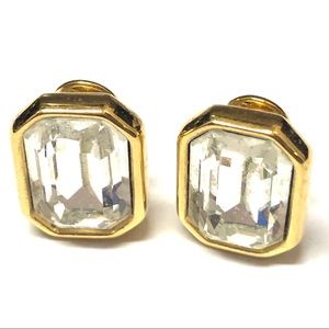 Monet Rhinestone Gold Tone Clip On  Earrings